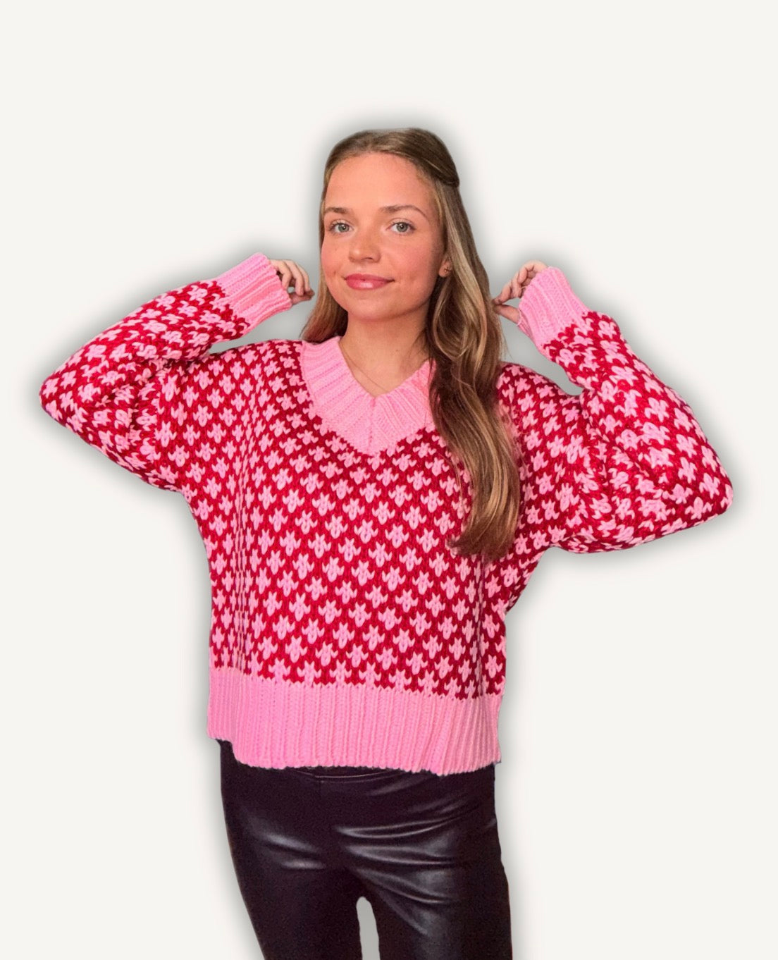 Colorblock Textured V-Neck Sweater