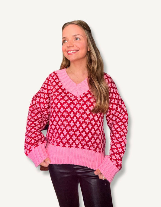 Colorblock Textured V-Neck Sweater