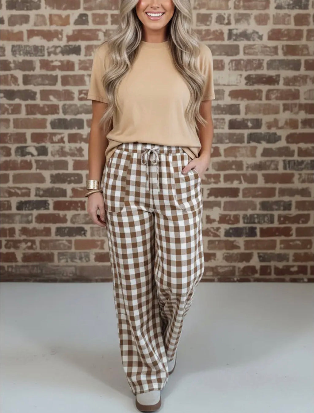 Gingham Drawstring Pants