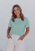 Stripe Scalloped Trim Round Neck Tee