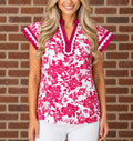 Floral Colorblock Lace V-Neck Flutter Sleeve Blouse