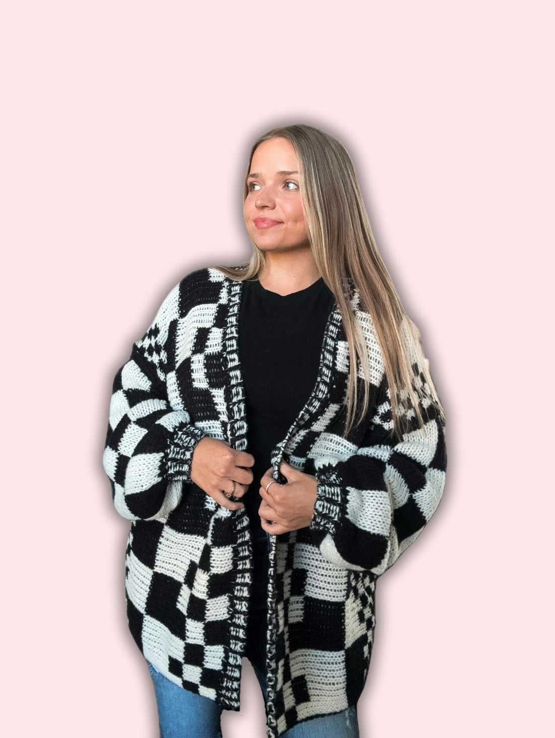 Chunky Checkered Cardigan