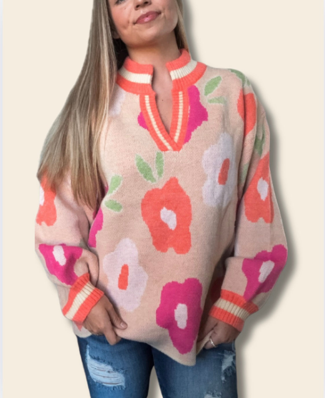 Floral V-Neck Banded Top