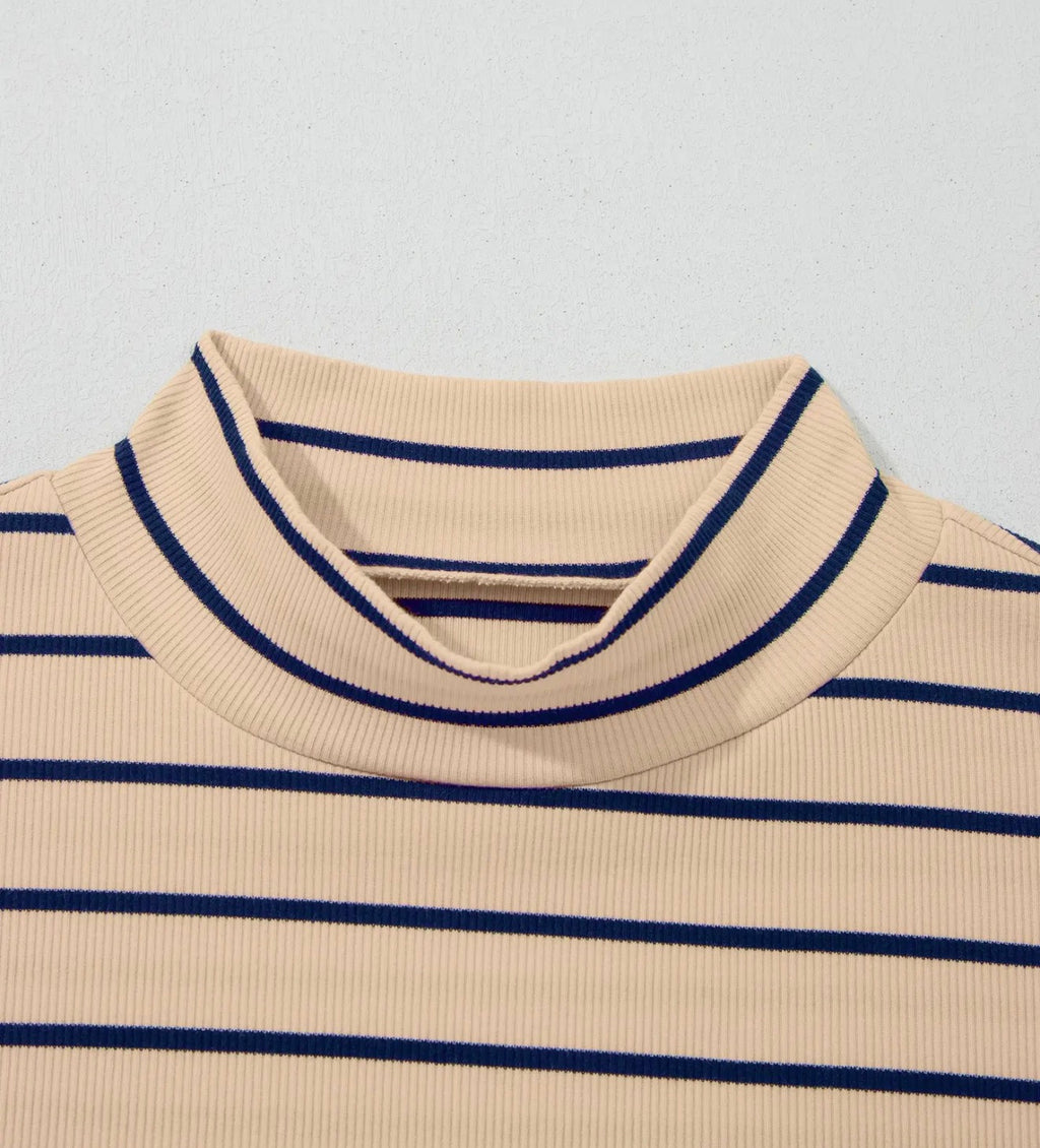 Stripe Mock Neck Short Sleeve Top