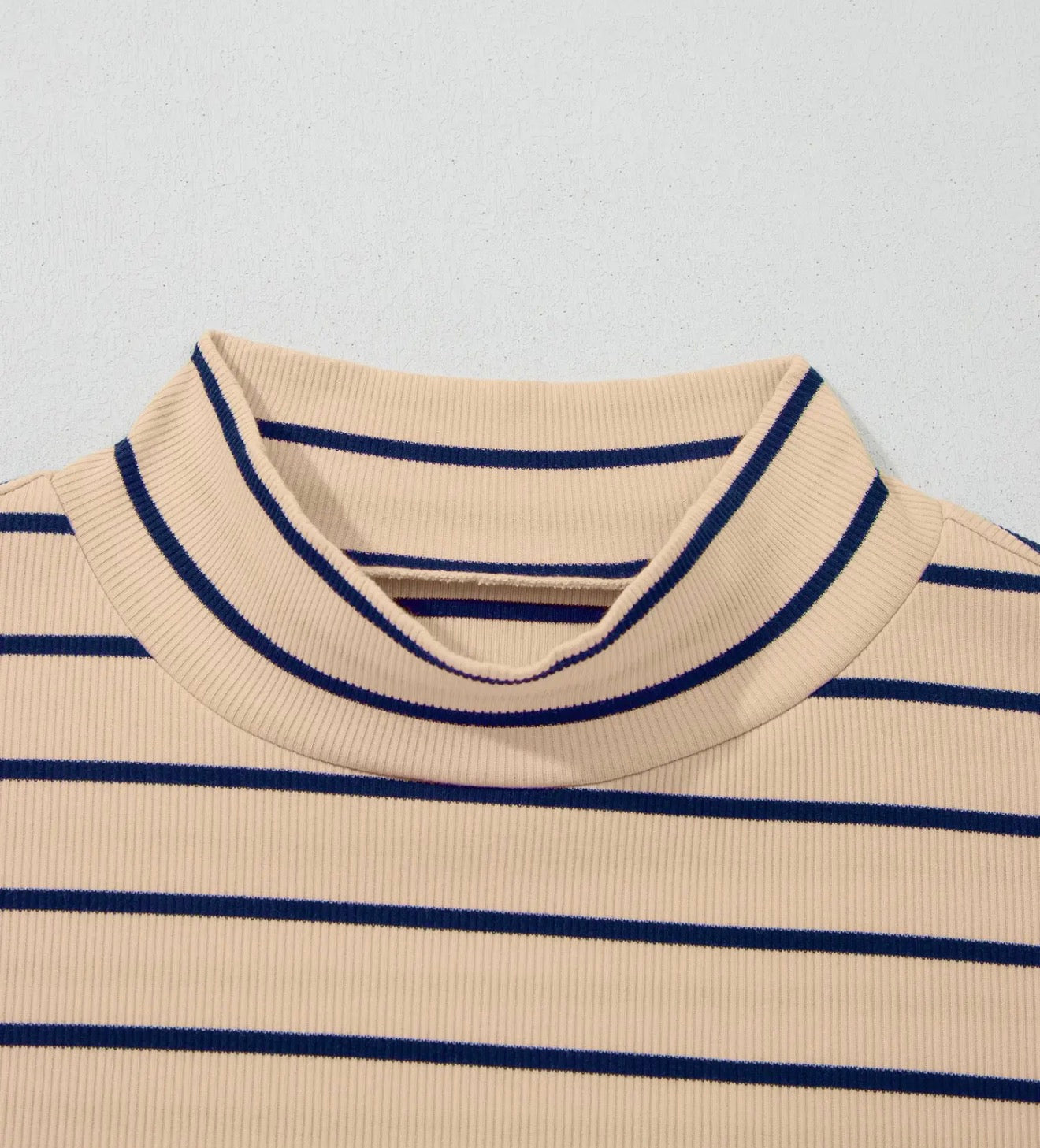 Stripe Mock Neck Short Sleeve Top