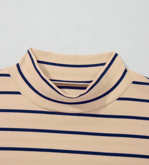 Stripe Mock Neck Short Sleeve Top