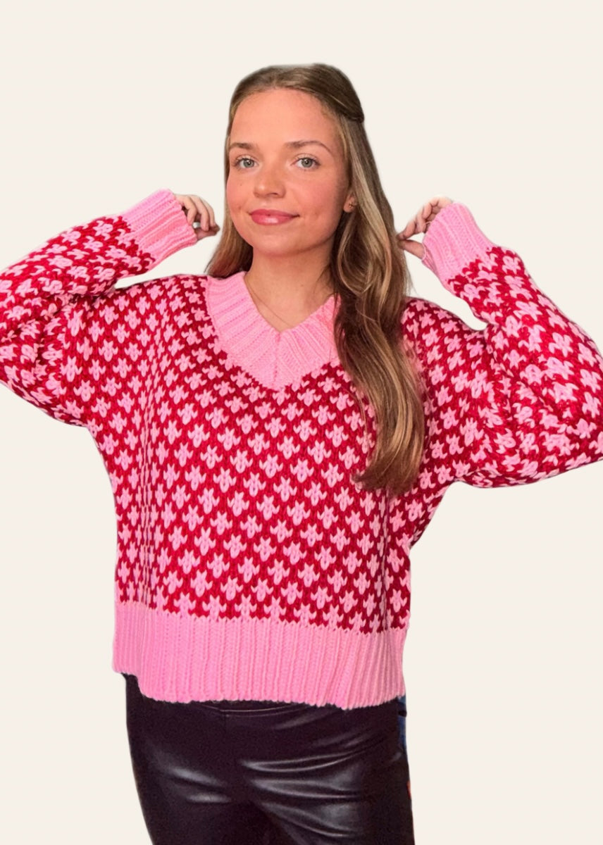 The Pink Colorblock V-Neck Sweater