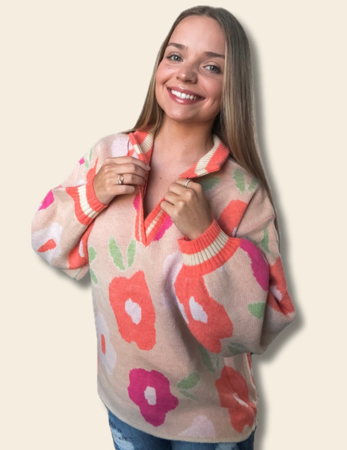 Floral V-Neck Banded Top