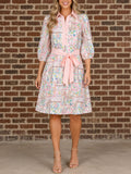 Paisley Floral Colorblock Trim Belted Mini Dress