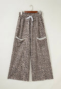 Leopard Terry Knit Wide Leg Pants