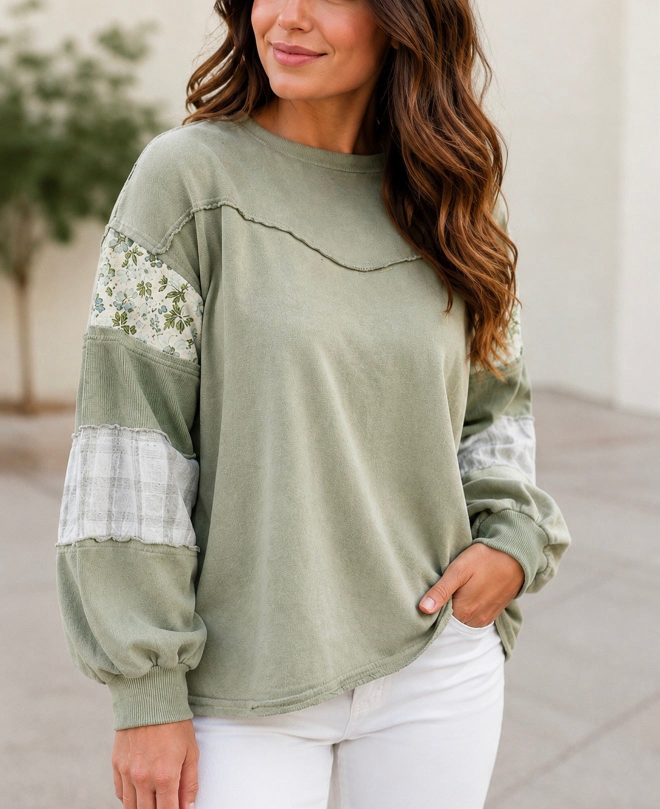 Mixed Sleeve Patchwork Top
