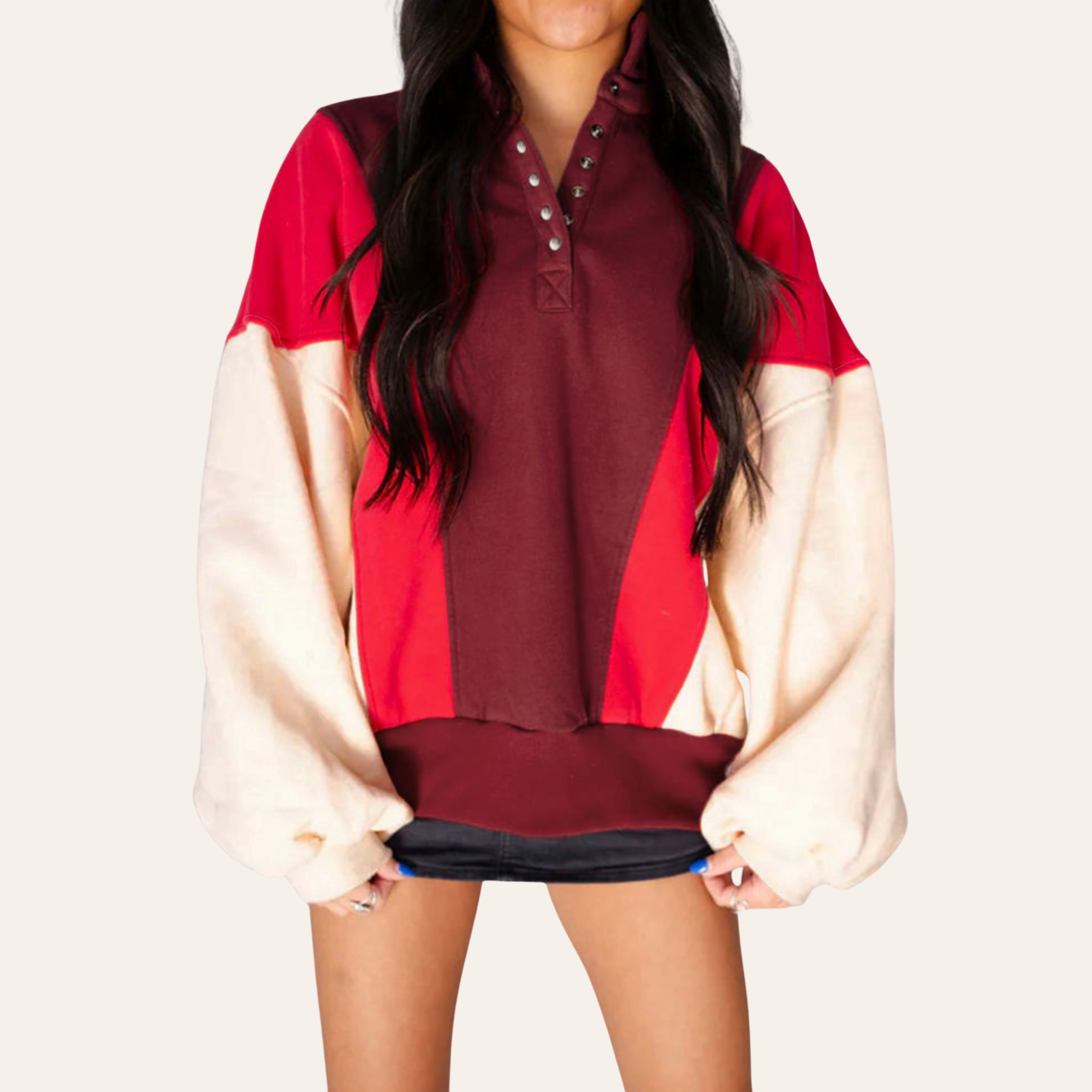Burgundy Colorblock Henley