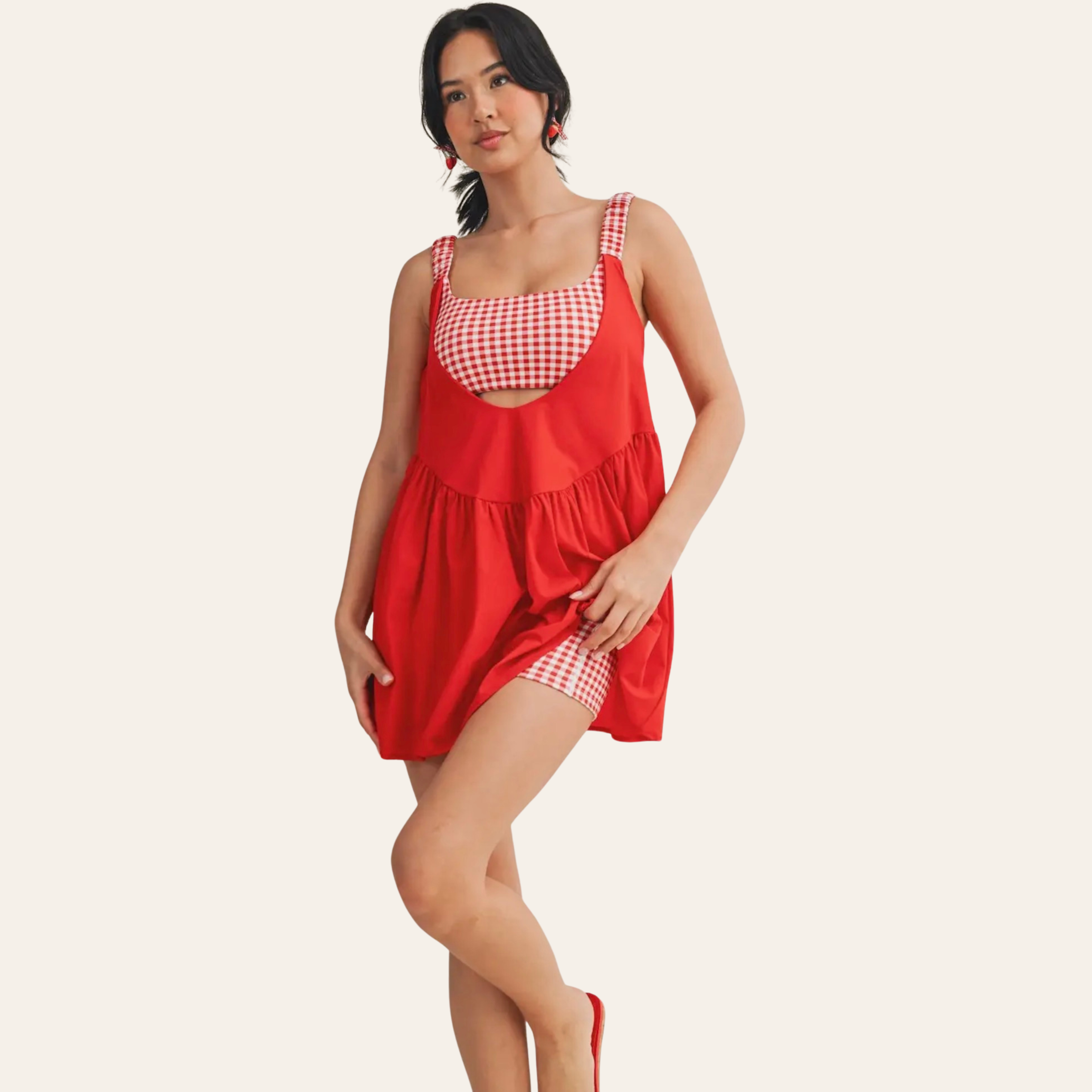 Gingham Contrast Layered Mini Dress