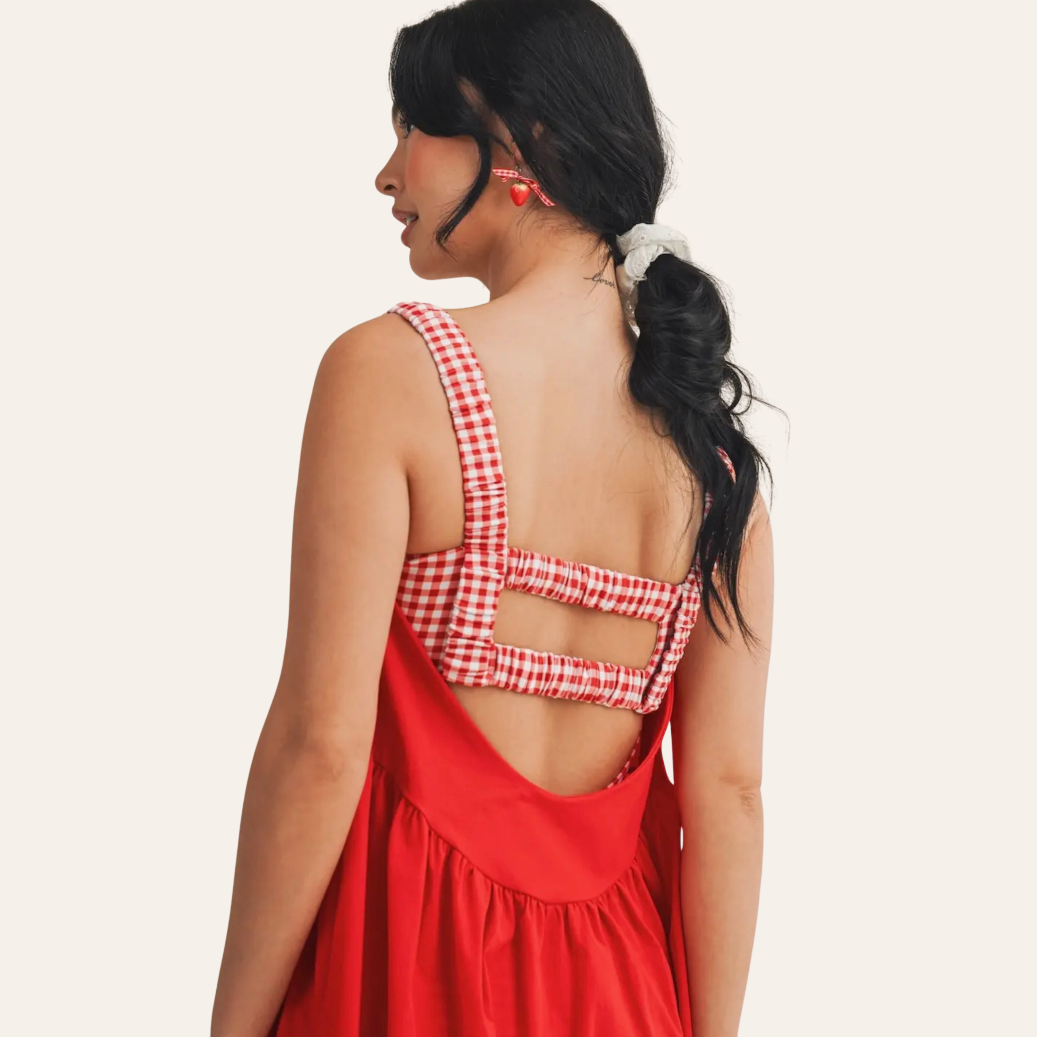 Gingham Contrast Layered Mini Dress