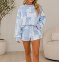Blue Floral Patchwork Short Set
