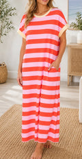 Pink + Orange Stripe Maxi Dress