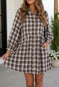 Chocolate Plaid Button Down Dress