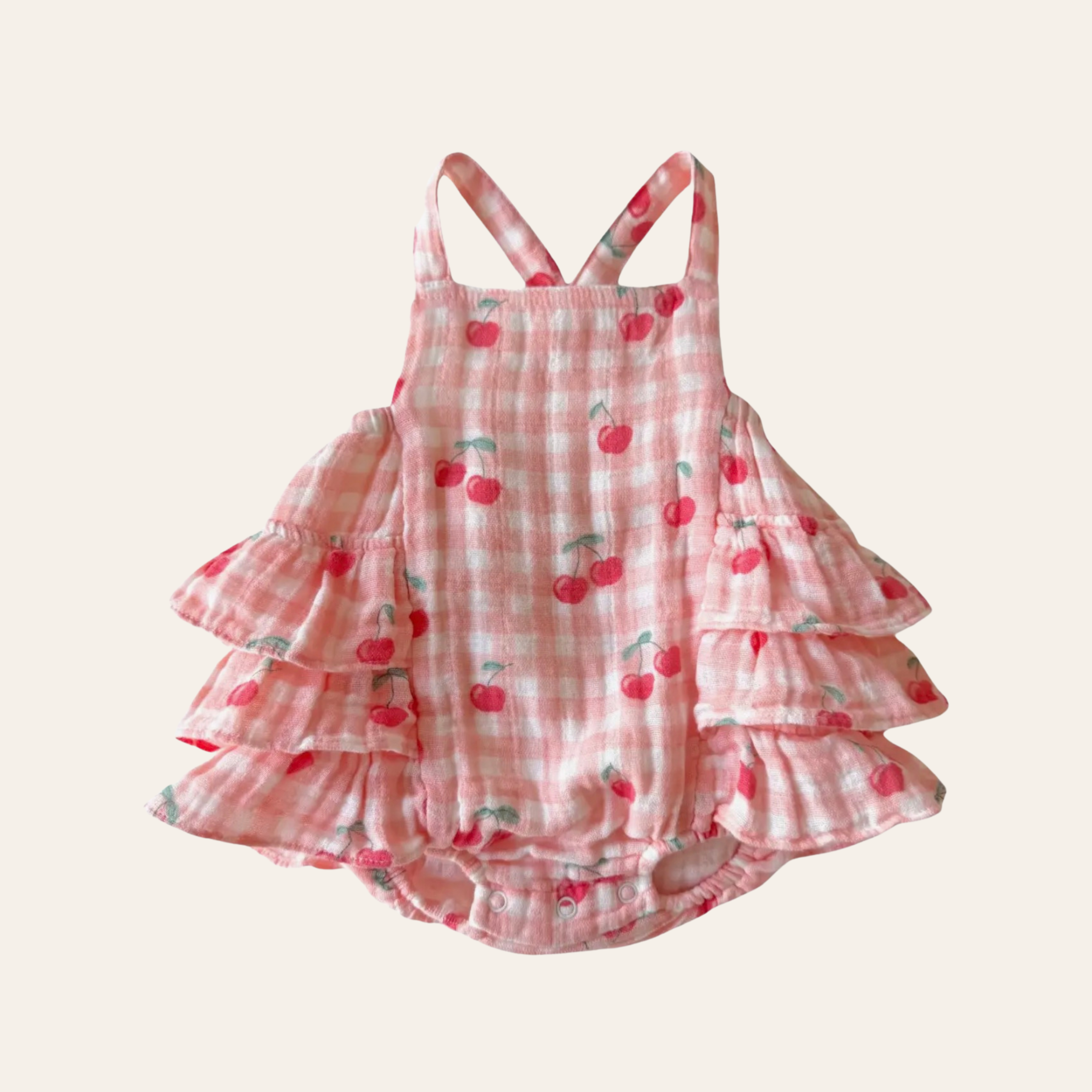 Cherry Gingham Ruffle Sunsuit